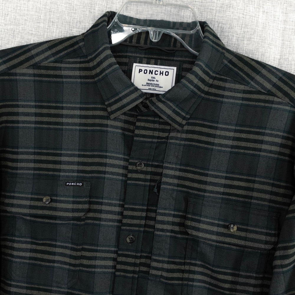 Poncho Outdoors The Kodiak Performance Flannel Men's XXL Charcoal Plaid Shirt
